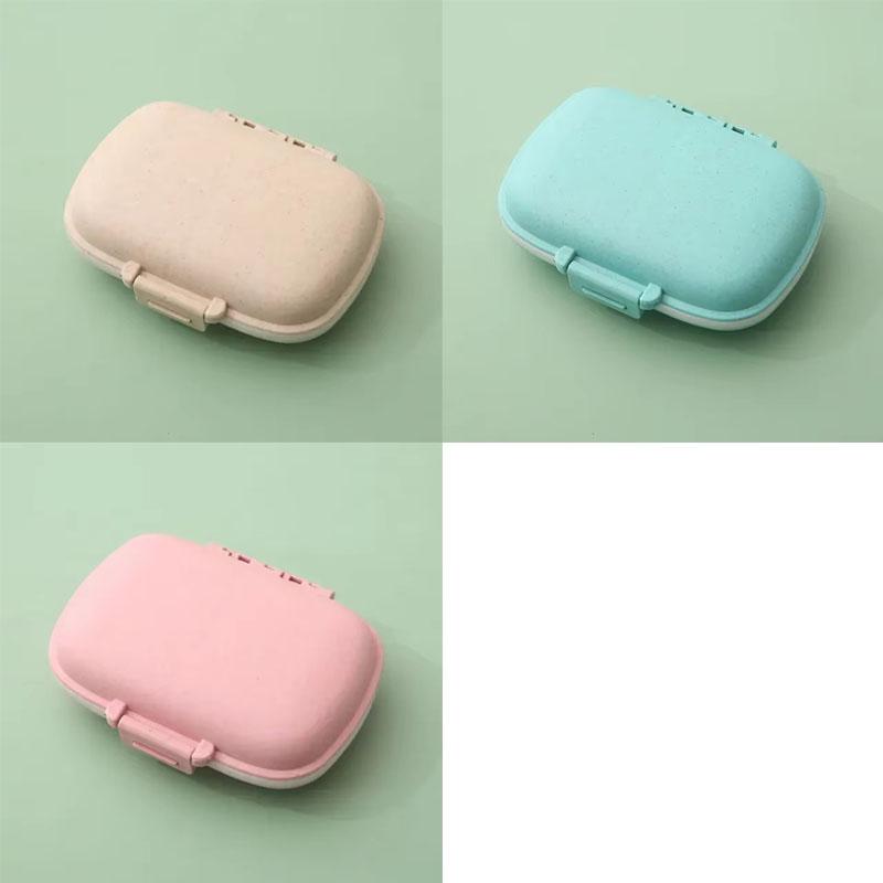 Travel Friendly Mini Portable 8 Grids Wheat Sealed Medicine Organizer Container Tablets Storage Dispenser Box