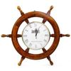 Premium Wood Ship Wheel W/Downton Abbey Time's Clock | Pirate's Gift | Beach Home Decor | Nagina International (16 Inches)