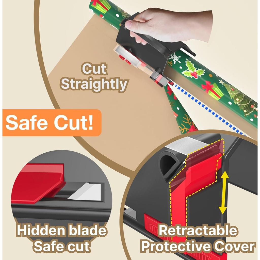 Cortador de papel de embrulho(2 pacotes) & Dispensador de Fita Duplo Uso com 4 Fitas para Embalagem de Presente de Natal Ferramenta de Corte Suporte de Tubo para Rolo de Papel