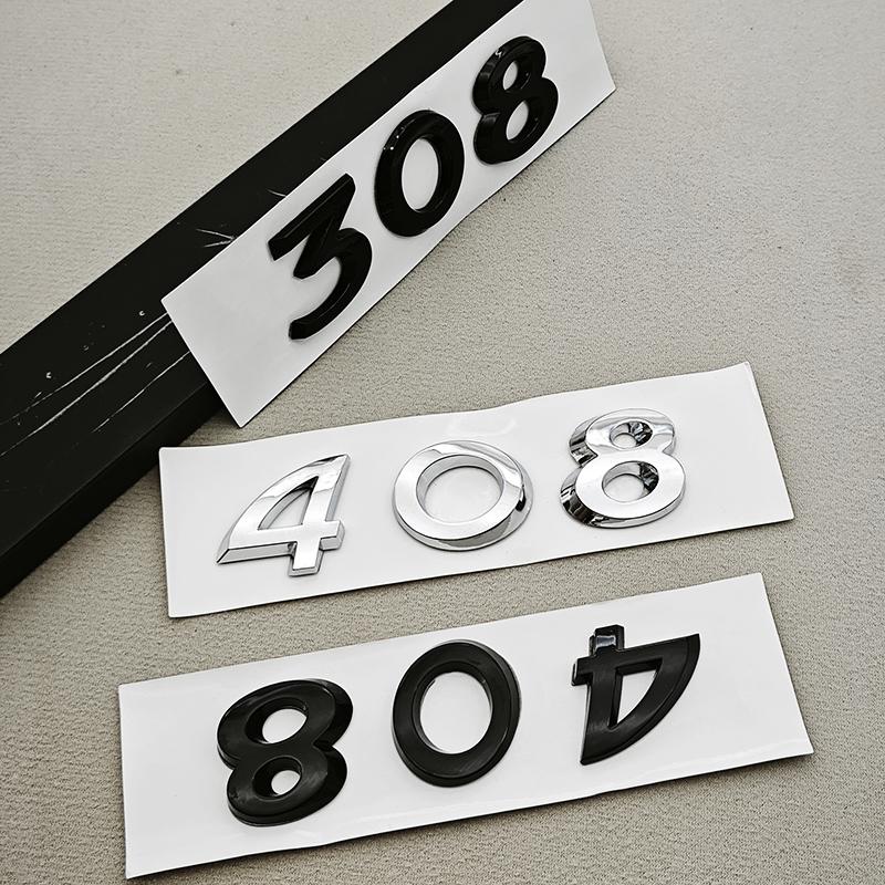 OQUP8 Older 3D ABS Chrome Black Logo 308 408 508 Emblem Letters Sticker Car Rear Trunk Badge For Peugeot 308 SW 408 508 Accessories