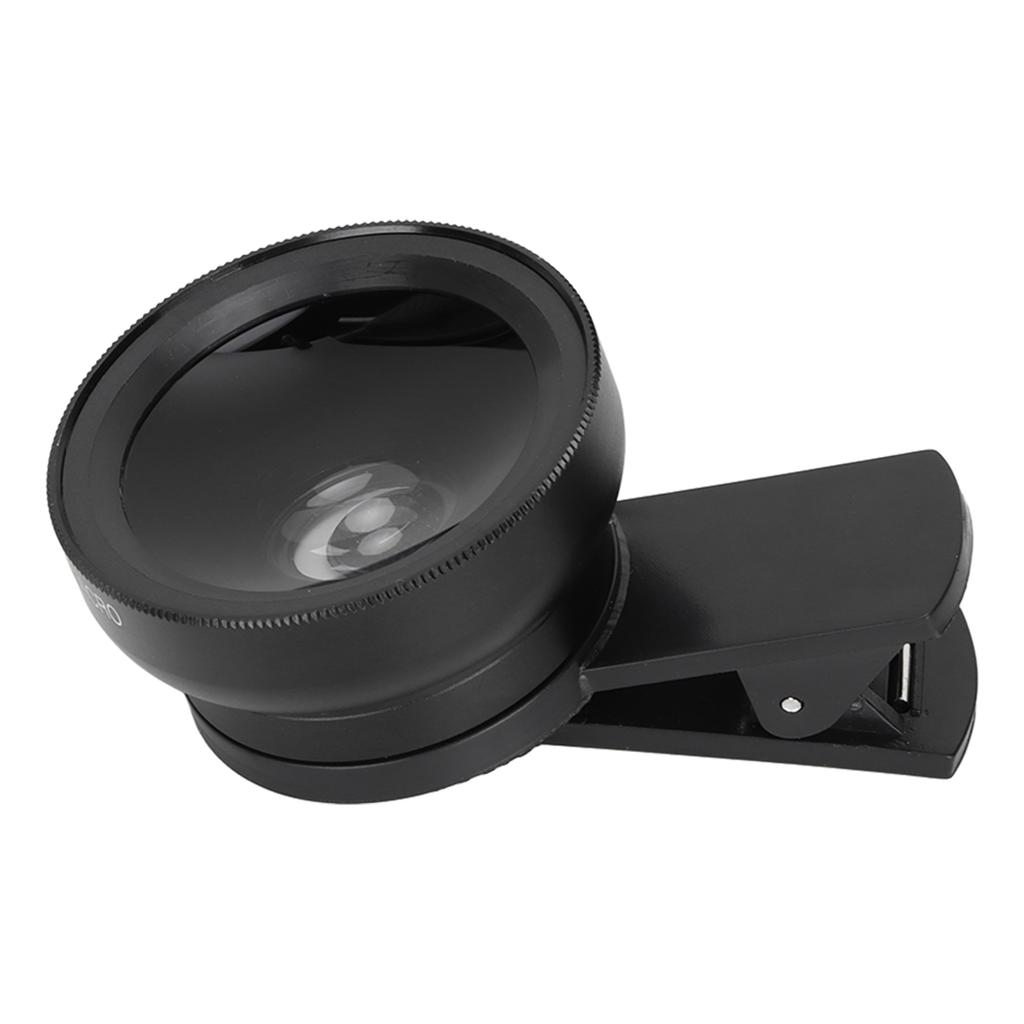 Phone Lens 2 In 1 HD Professional Universal Clip 0.45X Wide Angle 12.5X Macro Lens for Cellphone Tablet Black