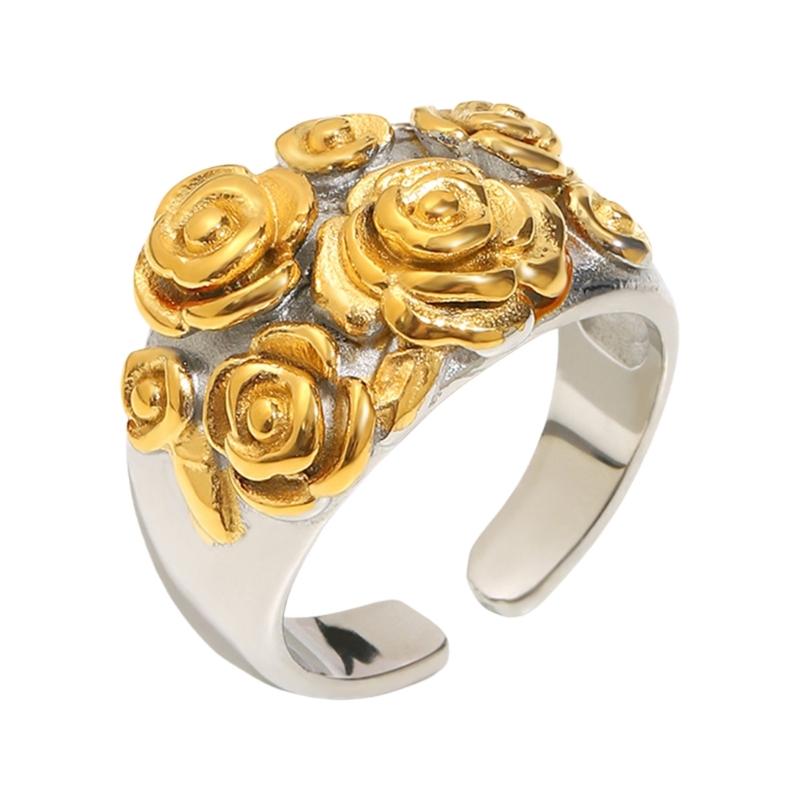 

Adjustable Open Rose Flower Rings Stainless Steel Fashion Jewelry for Daily Wear or Formal Occasions