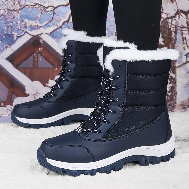 Women's Mid-Calf Fleece-Lined Waterproof Snow Boots - Non-Slip Thick-Soled Winter Ski Shoes