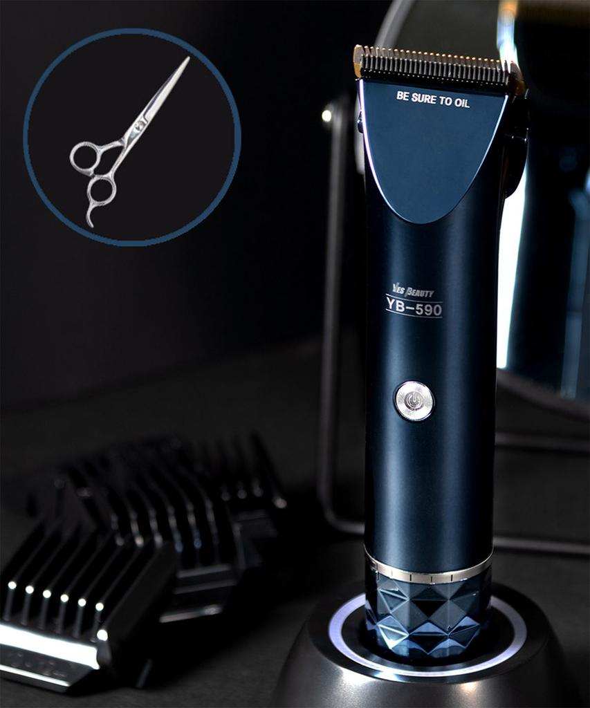 Tondeuse de salon sans décharge YB-590 + Ciseaux de coupe pour usage professionnel et domestique