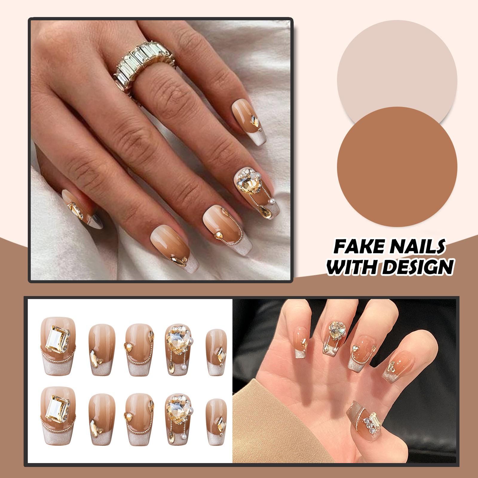 

Женские накладные ногти среднего размера с рисунком телесного цвета на акриловых ногтях глянцевые накладные ногти с полным покрытием M