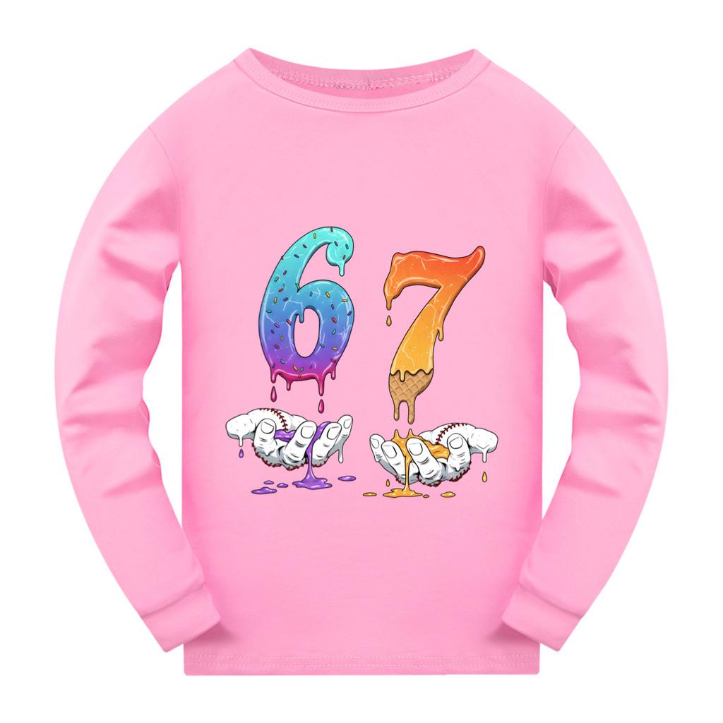 5231 Kinder Jungen Mädchen Steal a Brainrot 67 Sechs Sieben Aufdruck Langarm T-Shirt