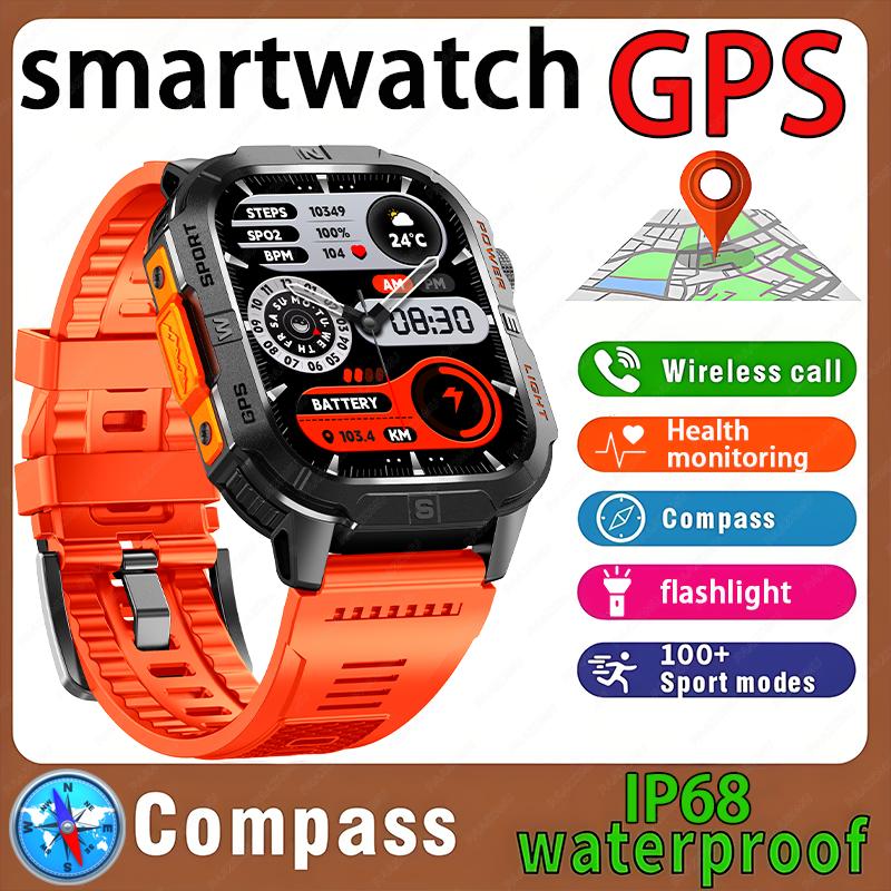 New Professional GPS Outdoor Smart Watch Men Flashlight Compass Waterproof Military Sport Tracker Bluetooth Call Smartwatch