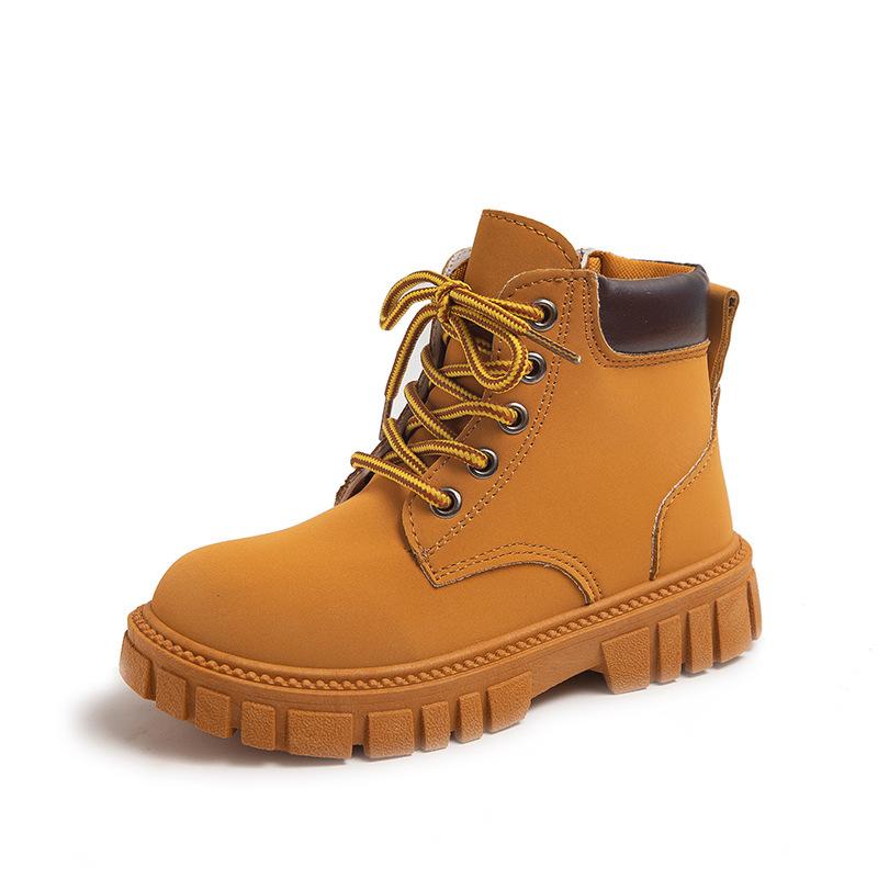 Autumn and Winter  Boy Girl Short Boots Non-Slip British Style Boots Children's Side Zipper Design Single Boots Leather Boots Anti-skid