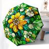 Stained Garden: Vibrant Floral Window ArtUmbrella, Portable 3-Fold Compact Umbrella for Men & Women Gift