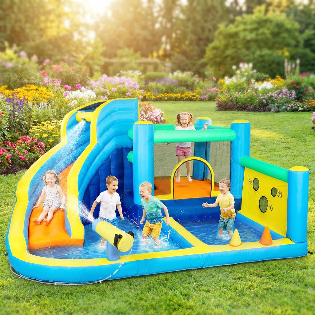 Inflatable Castle, 8-in-1, Blower, Water Park, Slide, Trampoline, Ball Pit, Multicolored