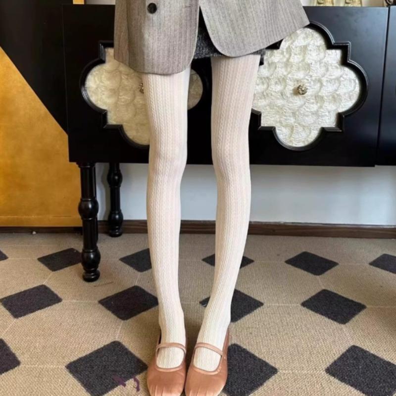 Vintage Striped Thermal Pantyhose Women Simple Soft Breathable Slim Tights Japanese Style JK Nylon Elastic Stockings Leggings