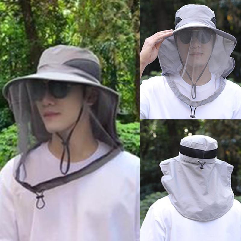 Outdoor Fisherman Hat Wide Brim Bucket Hat Mosquito Hat With Mesh Repellent Insect Bee Protection Men Sunscreen Fishing Cap