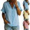 Women Casual Solid Color Short Sleeve Blouse Button Down Shirt Lightweight V Neck Ruffle Sleeve Loose Fit Top for Everyday Wear