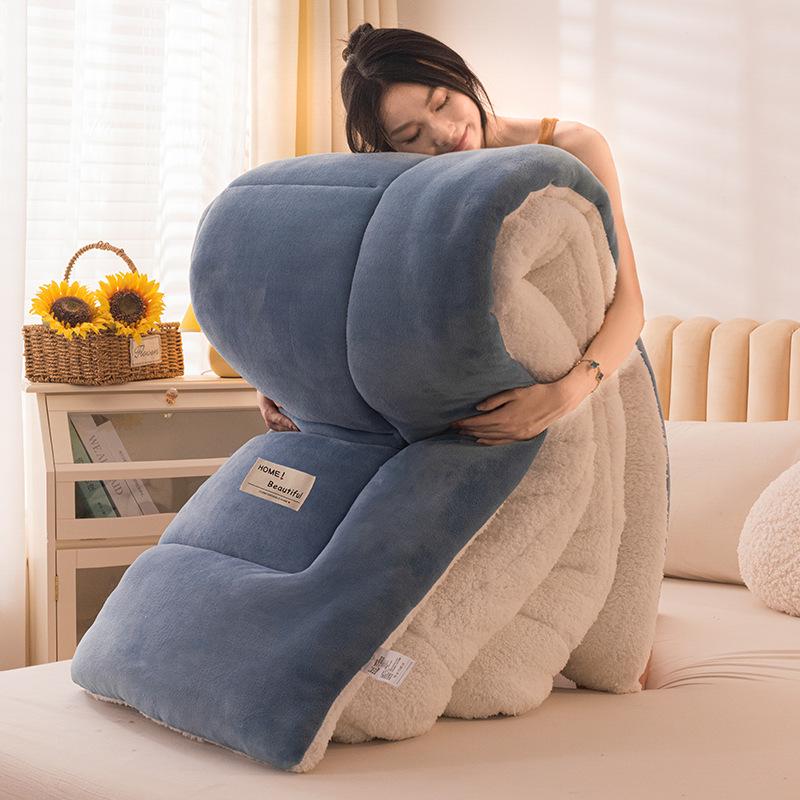 

Lambswool & Milk Velvet Thickened Quilt - Warm, Coral Fleece Spring/Fall Quilt for Student Dormitory, Single Cotton Core 110x150cm Nap Quilt Random Color ~3lbs