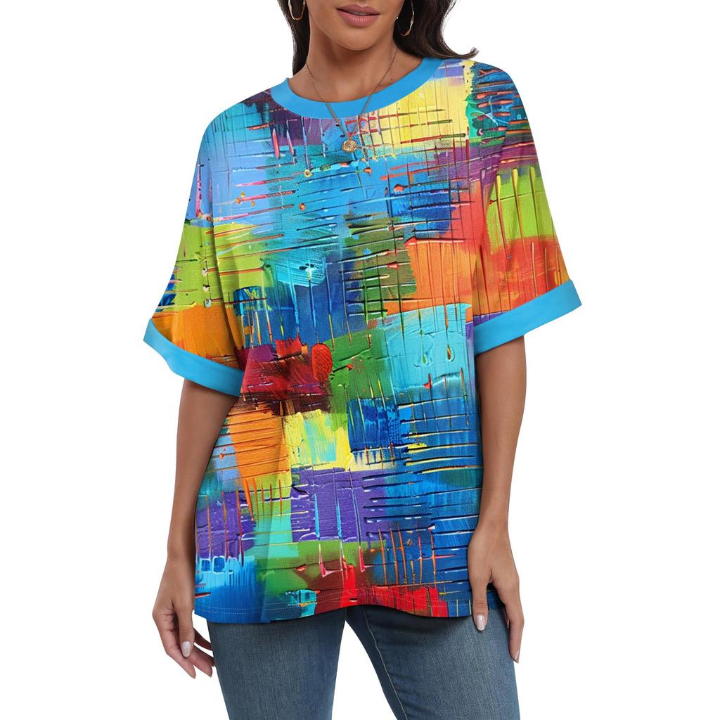 Summer Round Neck 3D Colorful Print Top Fashionable Casual Short Sleeved Women's T-shirts