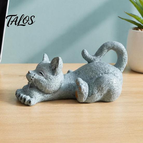 Miniature Kitten Gift for Friends Stretching Figurine, Resin Cat Statue, Cute Animal Ornament, Unique Lovers Compact Desktop Decoration Home
