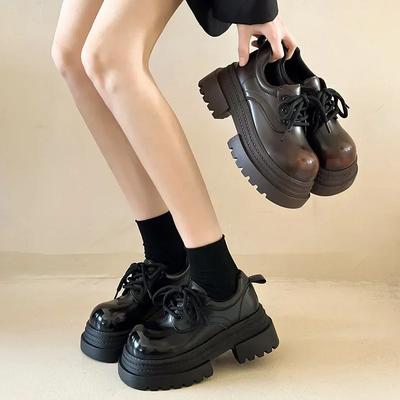 Fashion Women's Thick Soled Leather Shoes 2025 Spring New British Style Big Head Leather Shoes Fashion Versatile Casual Single Shoes