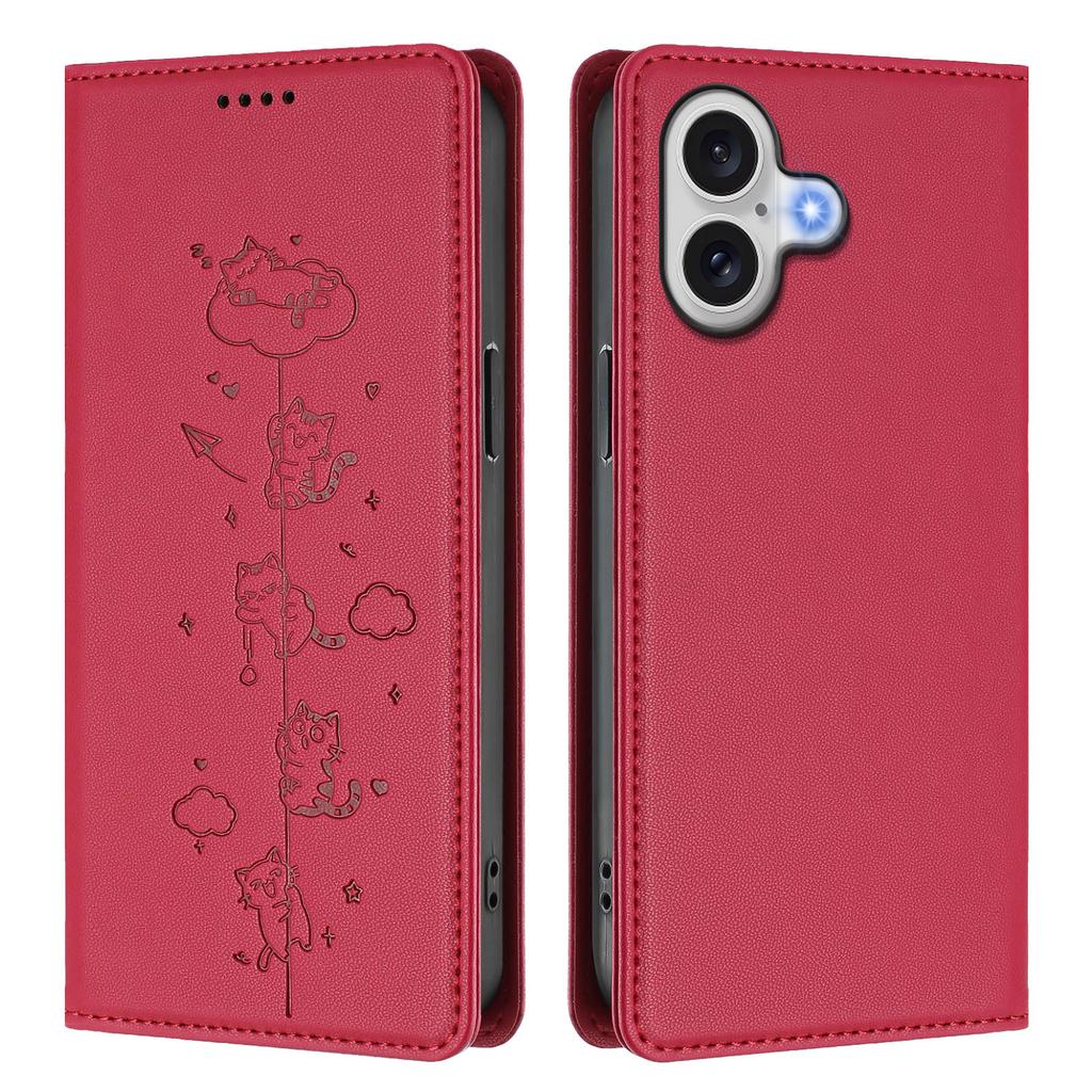 For iPhone 17 Case RFID Blocking Wallet Stand Imprinted Cat Pattern Leather Phone Cover
