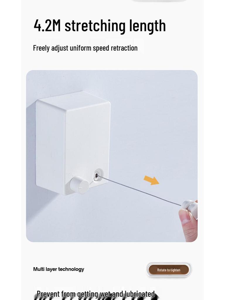 Retractable No-Drill Balcony Clothesline: Invisible Indoor/Bathroom Drying Rack with Steel Wire Rope.