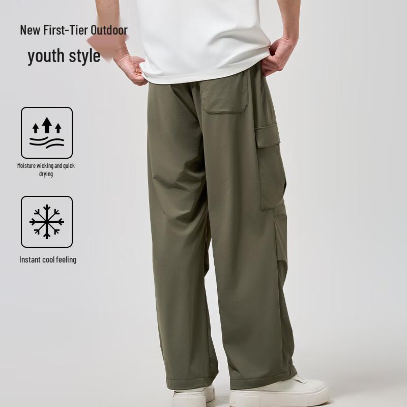 Ji Wo Te Men's Loose Fit Cooling Quick-Dry Cargo Parachute Pants