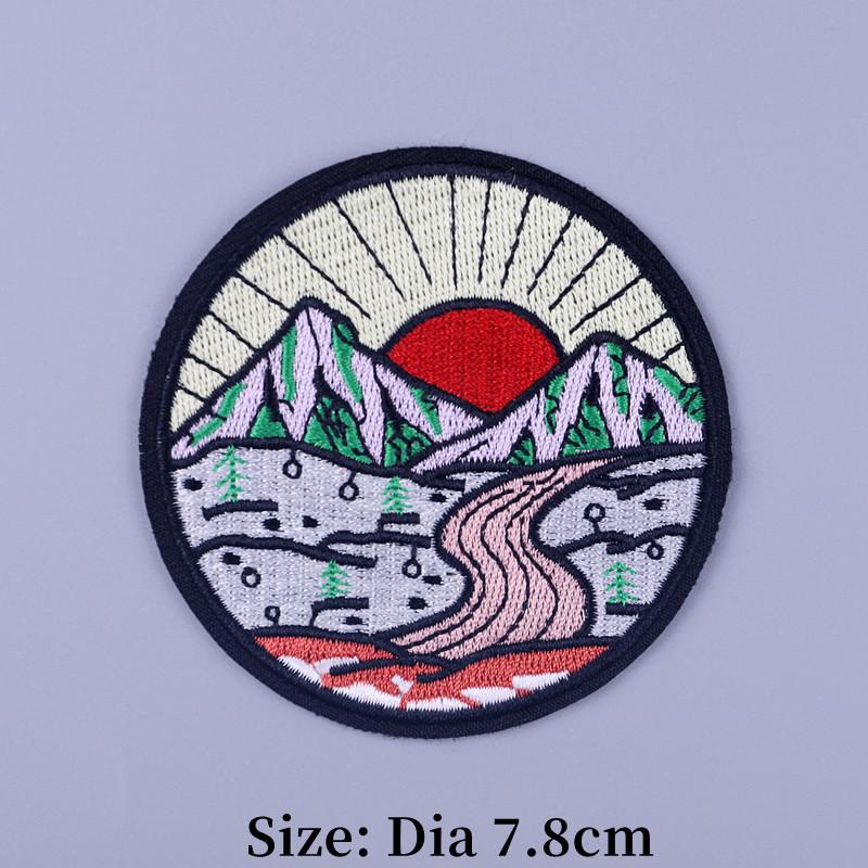 Outdoor Scenery Embroidered Patches for Clothing Thermoadhesive Sea Wave Patch Cloudy Rainy and Sunny Iron on Fusible Patch DIY