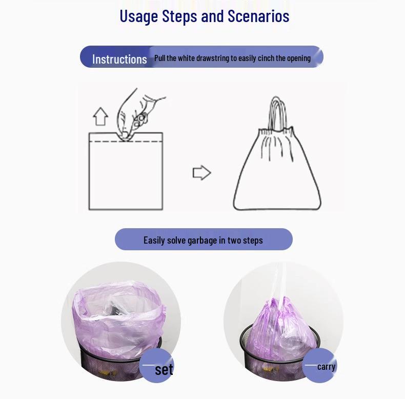 Miao Jie Extra Thick Purple Drawstring Trash Bags, Medium Size (45x50cm), 54 Count, 1.2 Mil