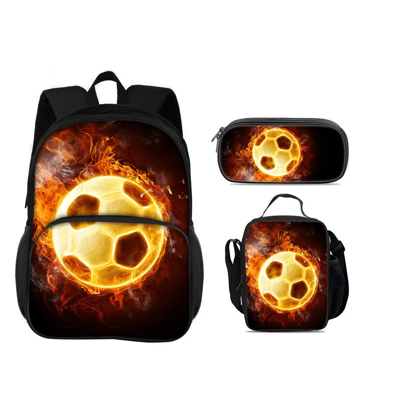 Fußball neue runde Fronttasche Rucksack Federmäppchen, Kühlpack, 3er-Set, der beste Begleiter für Schüler und Schülerinnen in der Schule