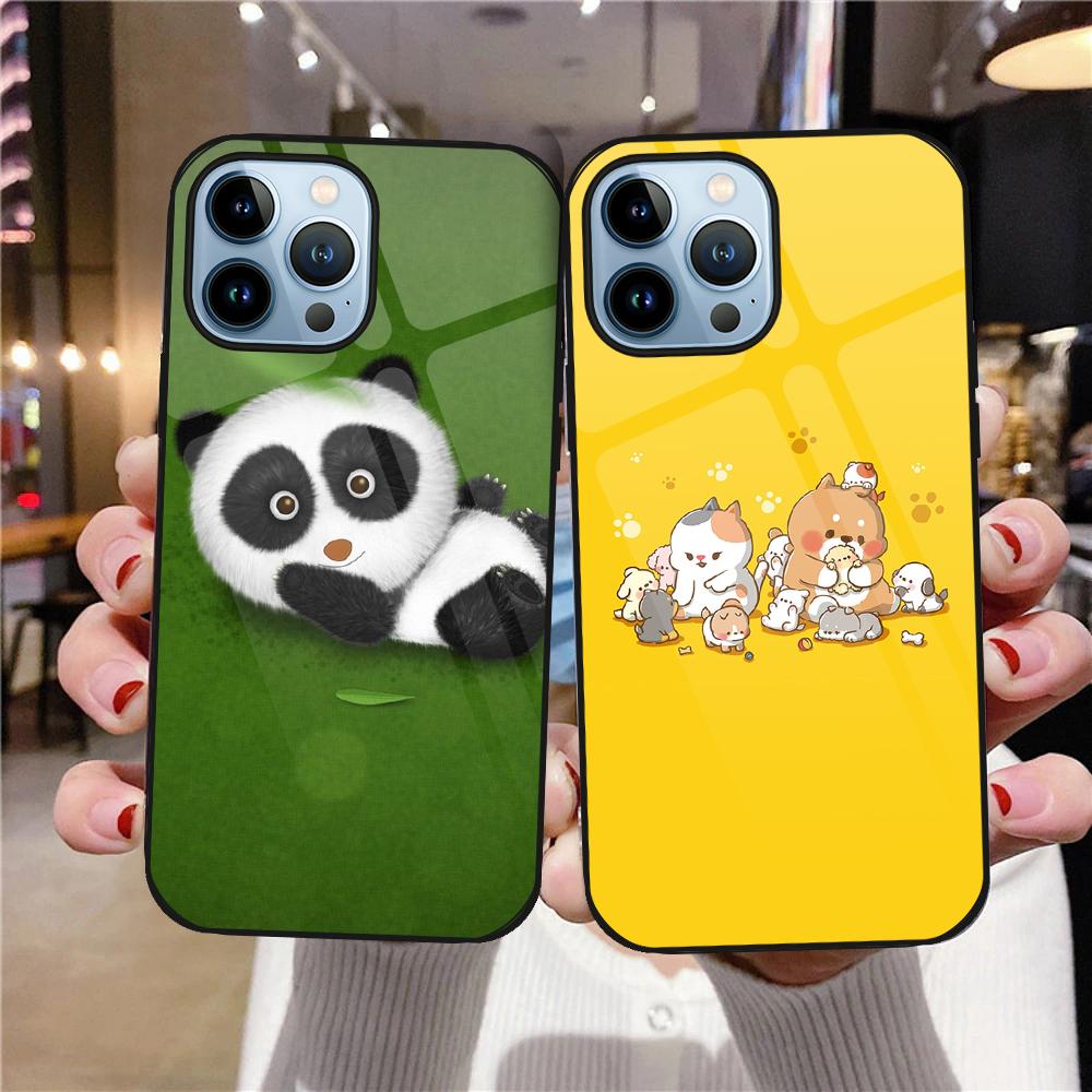 Cartoon Cute Rabbit Case for Iphone 14 13 12 11 Pro Max Mini Xs Xr X 7 8 6s Plus Se 2022 Luxury Tempered Glass Cover Coque Capa