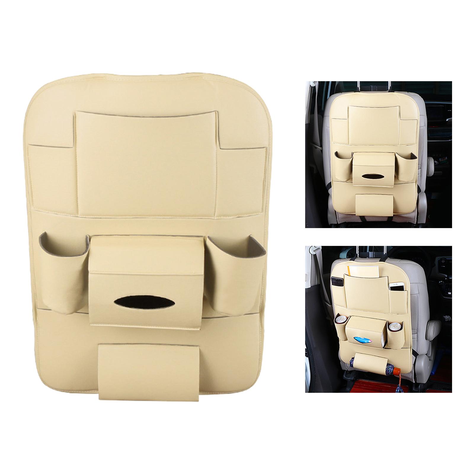 

Car Seat Back Organizer PU Leather Tissue Box Storage Backseat Protector Phone бежевый
