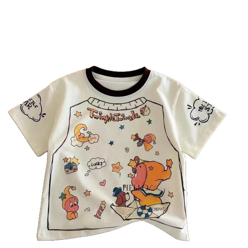 Girls Summer Short Sleeve T Shirt Cute Cartoon Print Comfortable Breathable Top