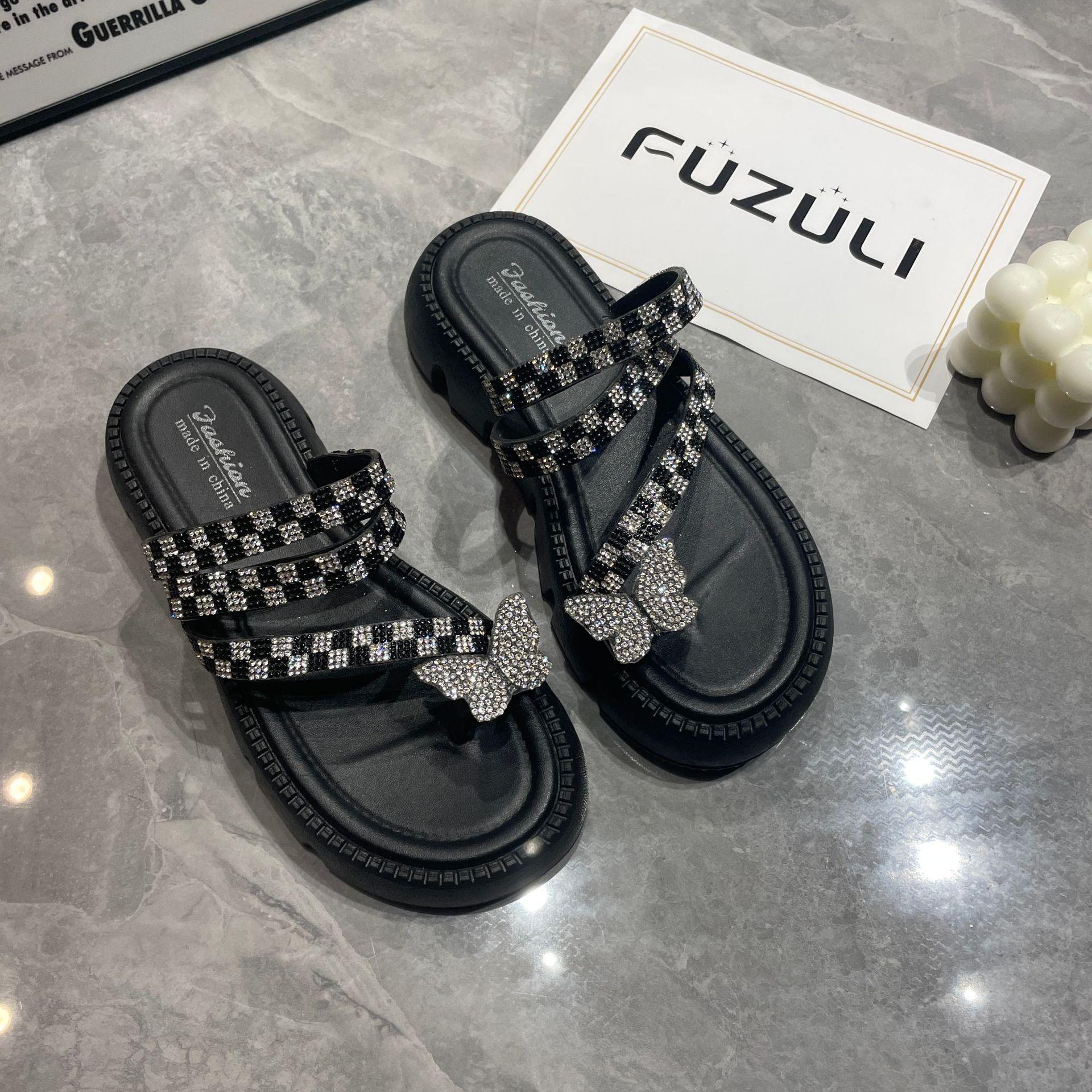 

Модные римские тапочки женские со стразами интернет знаменитости классные тапочки летняя одежда дышащие толстые подошвы увеличивающие кексы туфли женские 36 чёрный