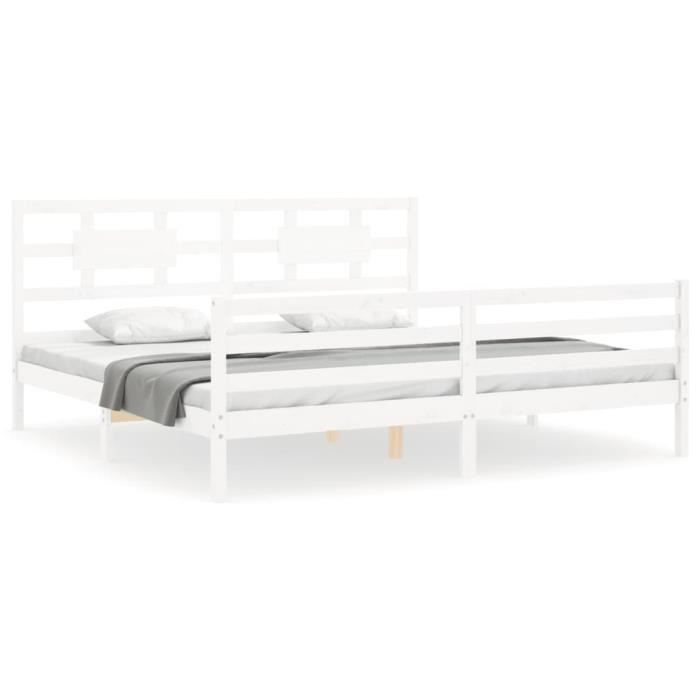 VidaXL Bed Frame with Headboard White 200x200 Cm Solid Wood 3194462