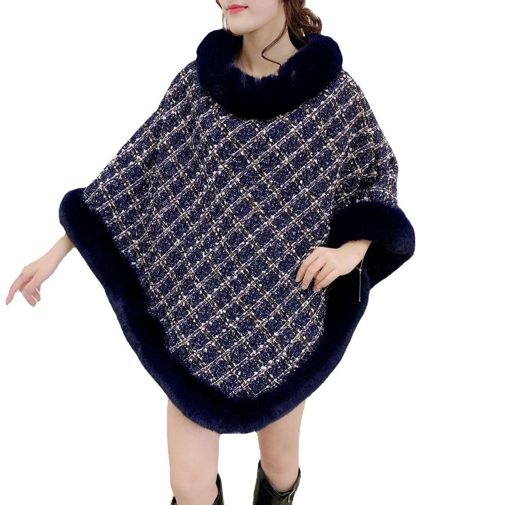 Korean-Style Women's Fur Collar Cashmere Cape: Autumn/Winter Knit Pullover Sweater Shawl