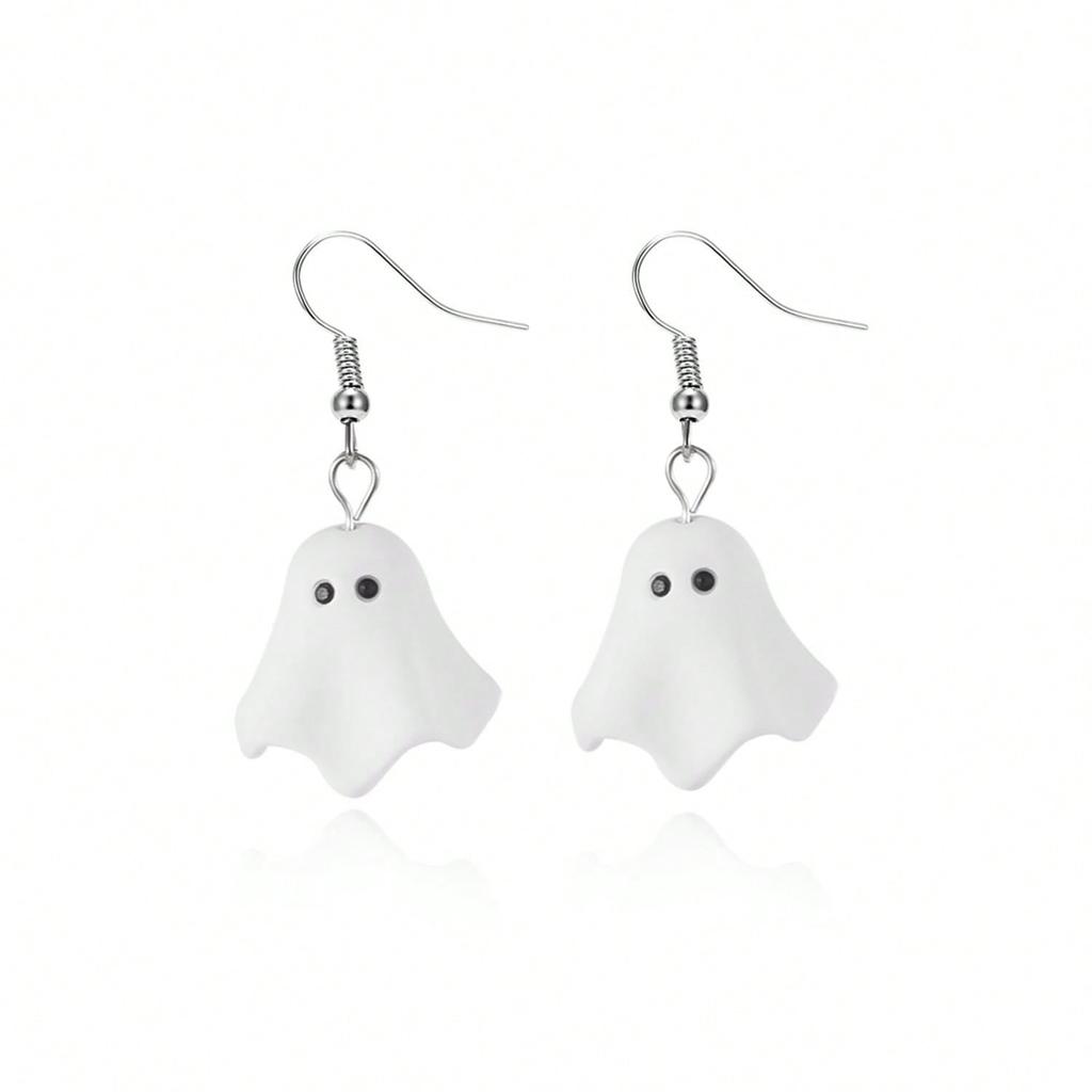 1 Pair Ghost Cartoon Earrings, Cute Ghost Earrings For Halloween Party