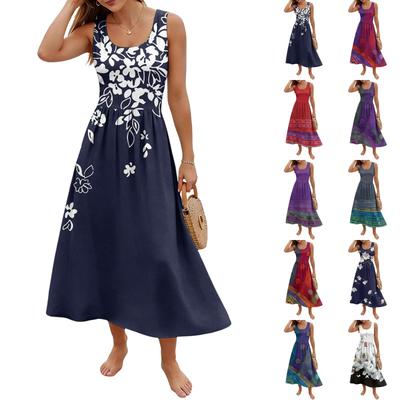 Women's Sleeveless Floral Print Maxi Dress Casual Summer Long Dress with Scoop Neck Relaxed Fit for Daily Wear