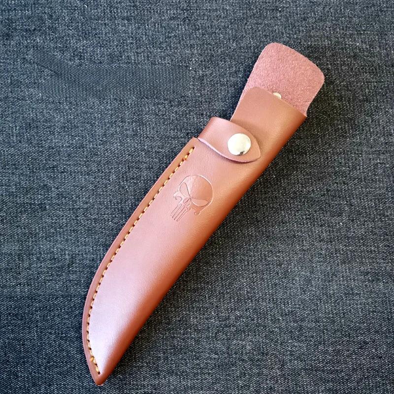 Fixed Blade Knife Scabbard Embossed Cowhide Cover Leather Sheath Camping Knife Case Hunting Holsters with Belt Buckle