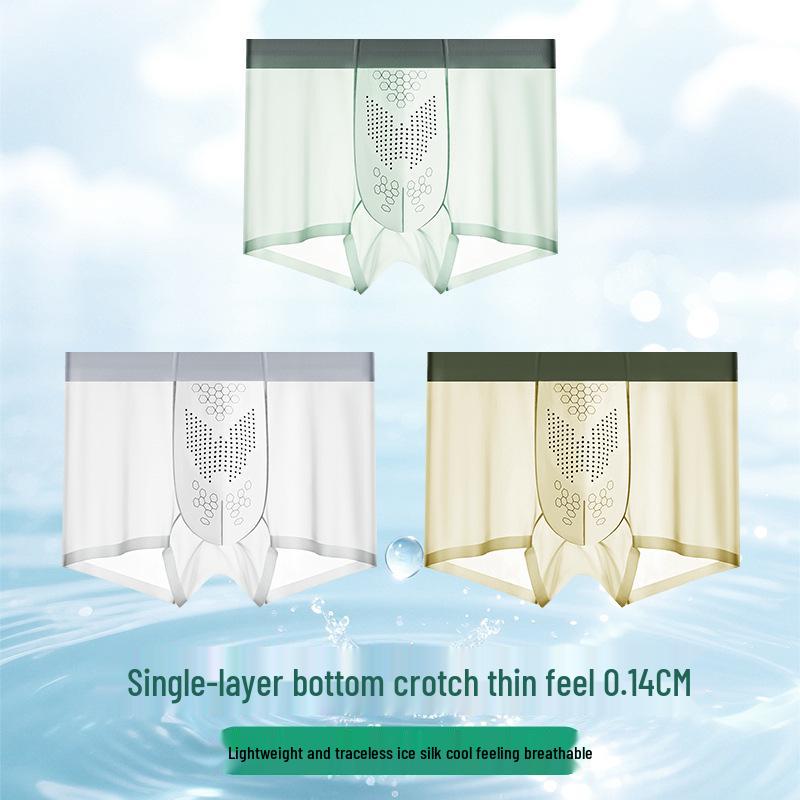 Herren Nahtlose Leichte Boxershorts aus Eisseide - Atmungsaktiv, Antibakteriell, Sommerunterwäsche für Teenager