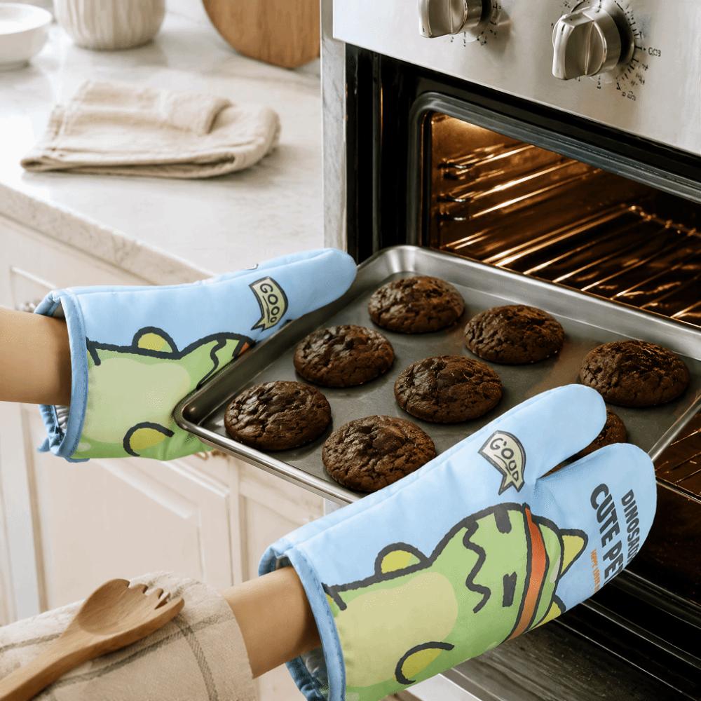 2PCS Cartoon Printed Oven Mitt Cotton Lining Kitchen Cooking Glove  Microwave Oven Hot Pot