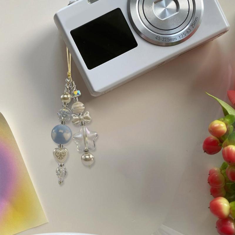 Goth Y2K Phone Charm Pendant Keychain Sweet Star Flower Cellphone Chain Strap Lanyard for Women Bag Camera Accessories