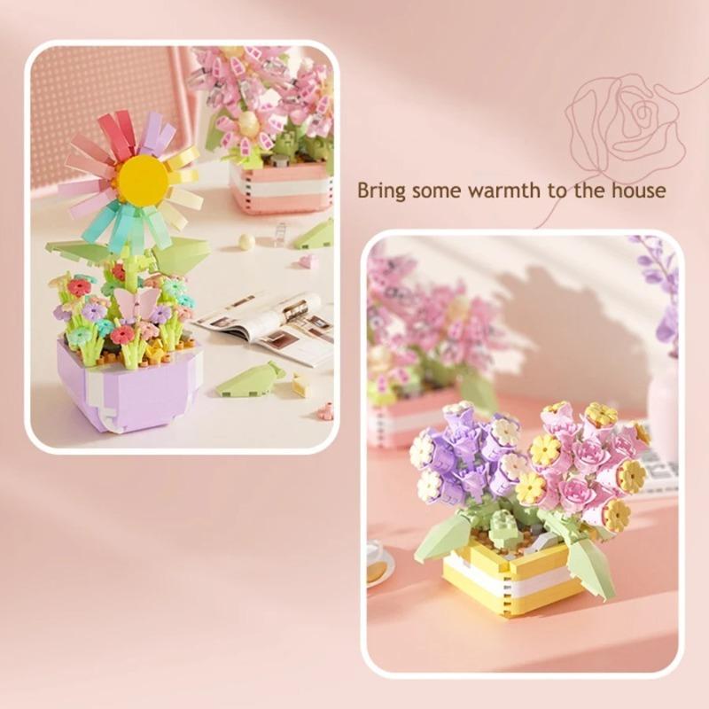 Everlasting Flower Building Blocks Romantic Home Decor Bonsai Tree DIY Botanical Collection Potted Plants Model Kids Kits Toys