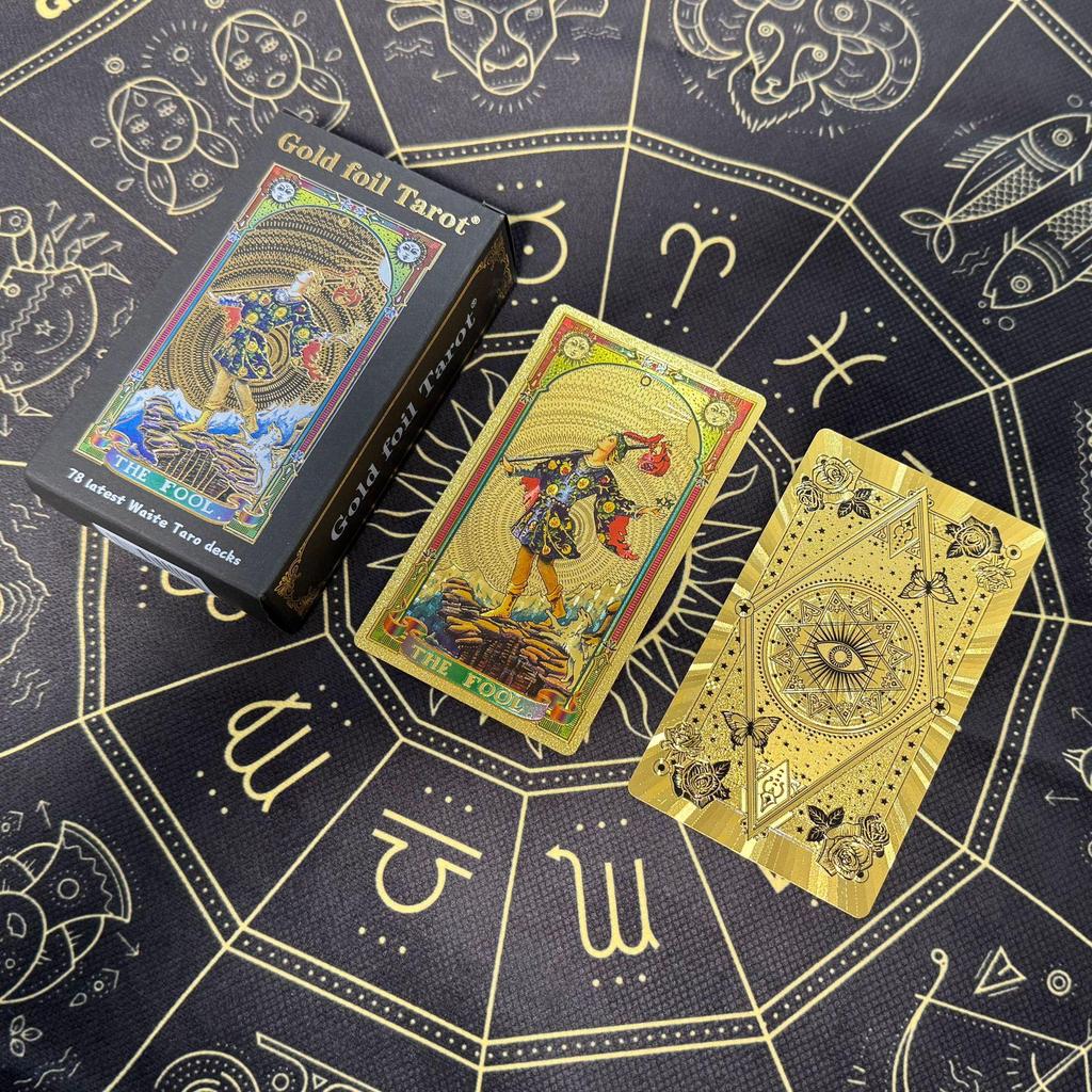 Gold Foil Waterproof PVC Tarot Cards - Color Printed Table Game with Hot Stamping
