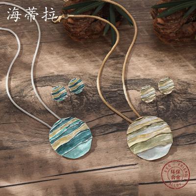 New Color Oil Round Line Wave Earrings Necklace Set Small Fresh Beach Women's Jewelry Set