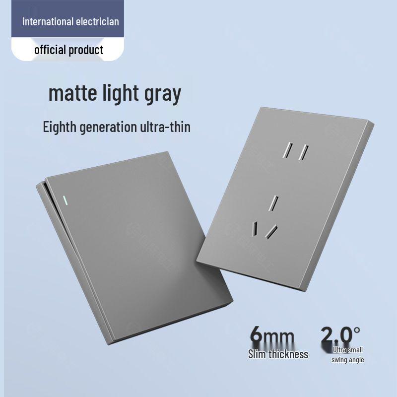 Interruptor de Tomada Simples Tipo 86 Ultrafino Cinza Claro 16A Controle Duplo/Múltiplo