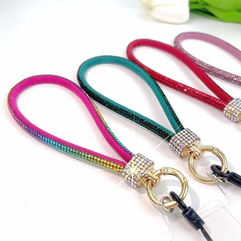 Sparkling Rhinestones Phone Lanyard Short Wristband Secure Carry Solution Business Casual Wrist Strap