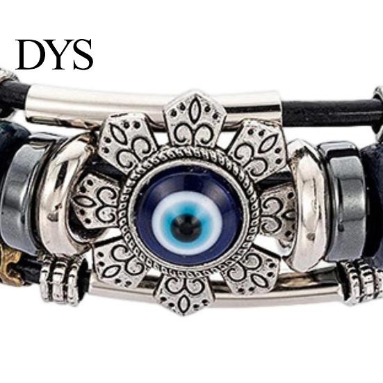 Faux Leather Bracelet Bohemian Multilayer Beads Vintage Geometric Decorative Gift Men Women Turkish Evil Eye Charm Jewelry for Daily Life Fashion