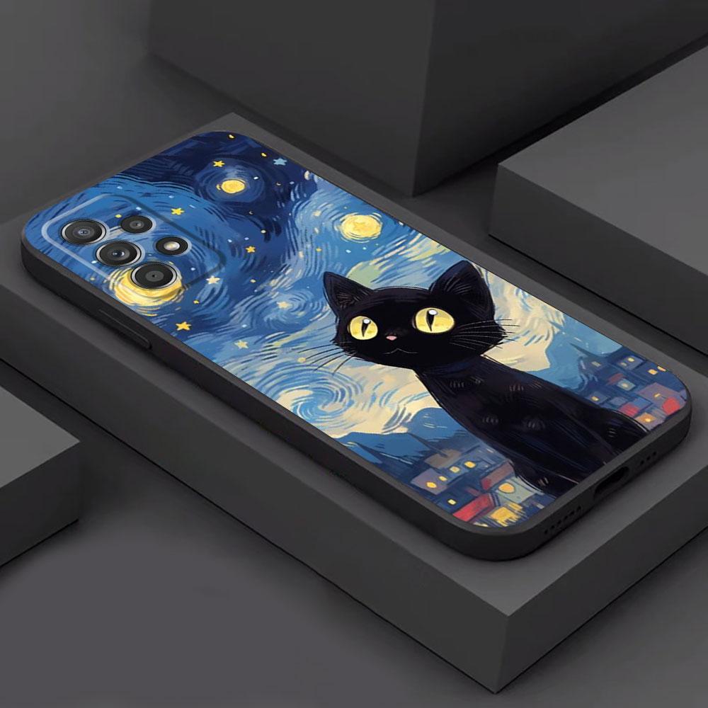 Van Gogh Art Cute Kitty Cover Phone Case for Samsung Galaxy A22 A54 A52 A34 A42 A32 A11 A21s A13 A73 A53 A23 A24 A33 A72 A12