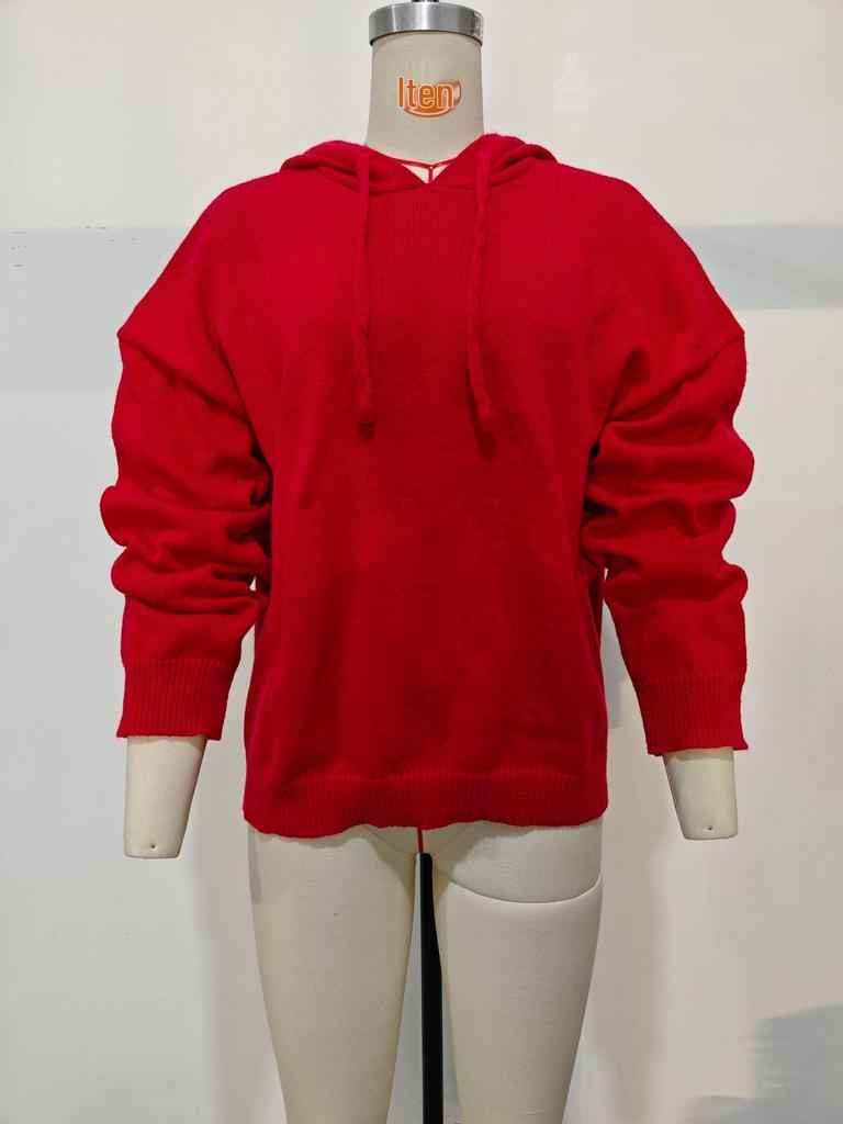 2026 European & American Women's Hooded Drawstring Long Sleeve Wool Knit Sweater