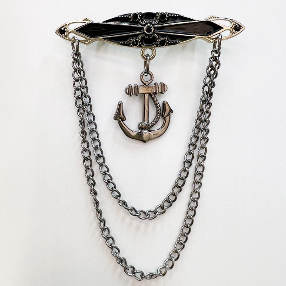 Anchor Alloy Rhinestone Brooch Pin British Style Suit Elegant Tassel Chain Lapel Pins for Men Women Fashion Jewelry Accessories