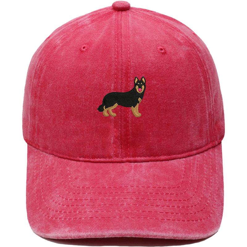 Cartoon German Shepherd Puppy Embroidered Baseball Cap Animal Washed Retro Daddy Hat Men's and Women's Casual Sun Hat
