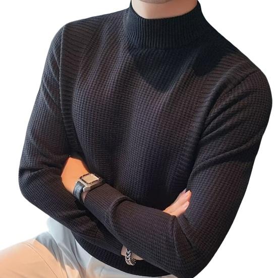 

Yousheng Men Fall Winter Sweater Thick Half-high Collar Knitted Solid Color Elastic Pullover Loose Keep Warm Work Business School Sweater 3XL